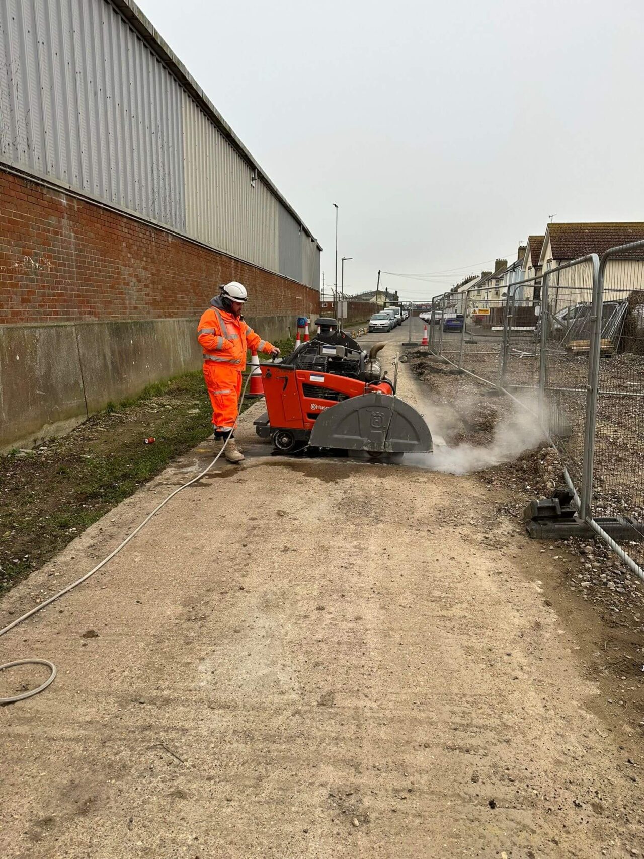 concrete floor sawing dirt road